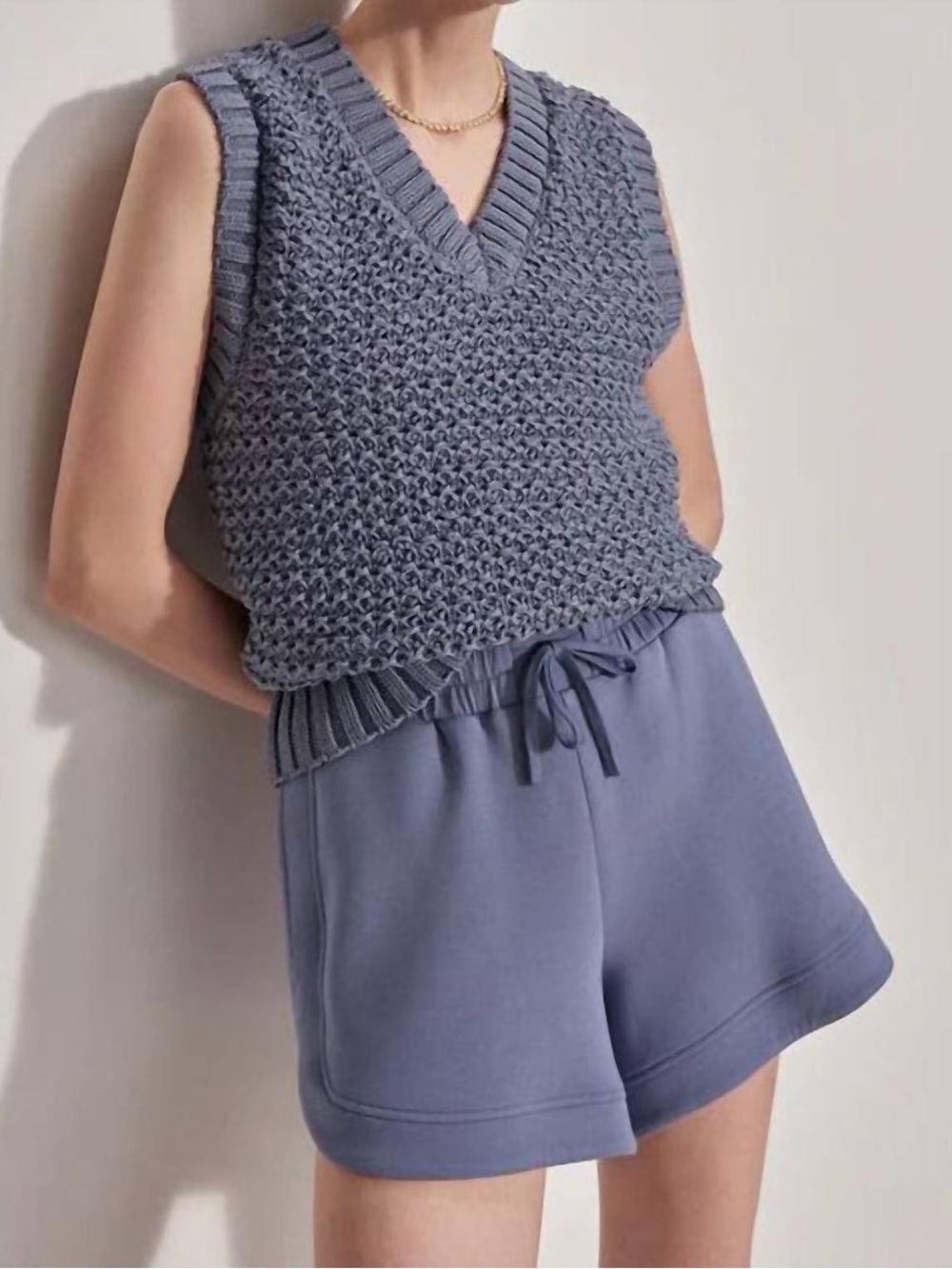 Varley Adie Knit V-neck Vest Stone Blue Size Small